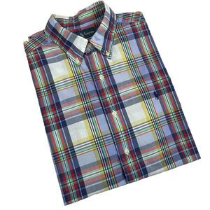 Ralph Lauren Men’s Short Sleeve Plaid Tattersall  Red Yellow Blue Preppy Pony-L